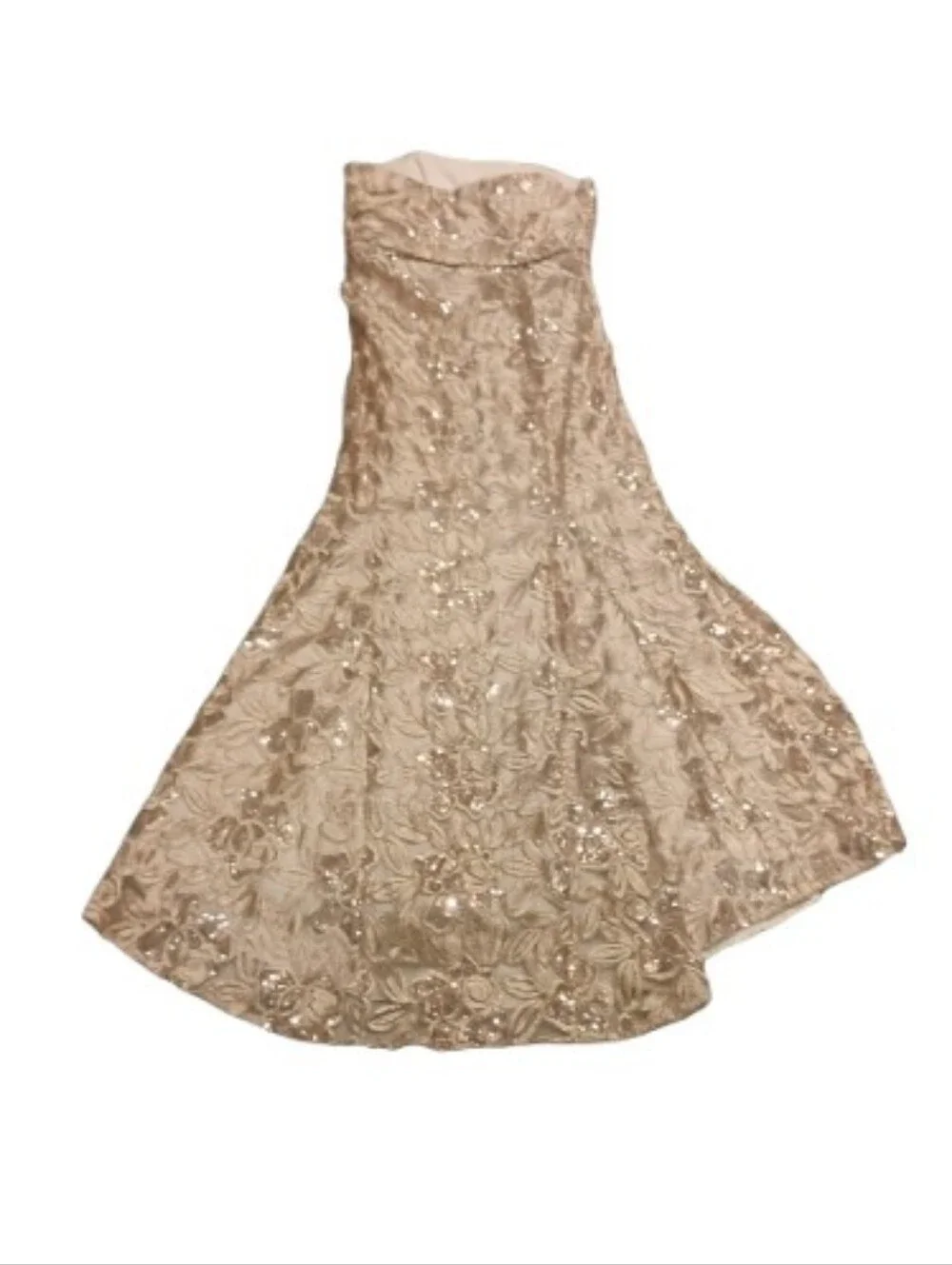 Belle Badgley Mischka Strapless Lace Champagne Color Gown Sz 12 US - Picture 2 of 4